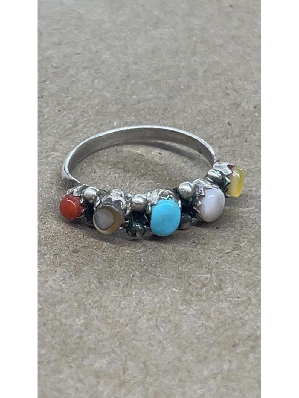 Zuni cluster turquoise multi stone sterling silver ring size 6.75